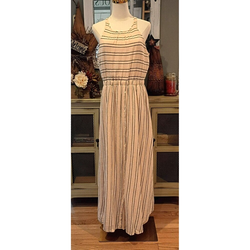 Lauren Conrad Linen/Cotton Lined Maxi Dress Sleeveless Flowy Elastic Waist Sz M